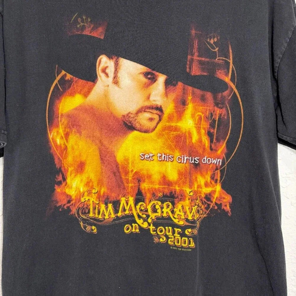 Tim McGraw Black Set This Circus Down 2001 Concert Tour Tee Shirt Unisex Large - Picture 4 of 8